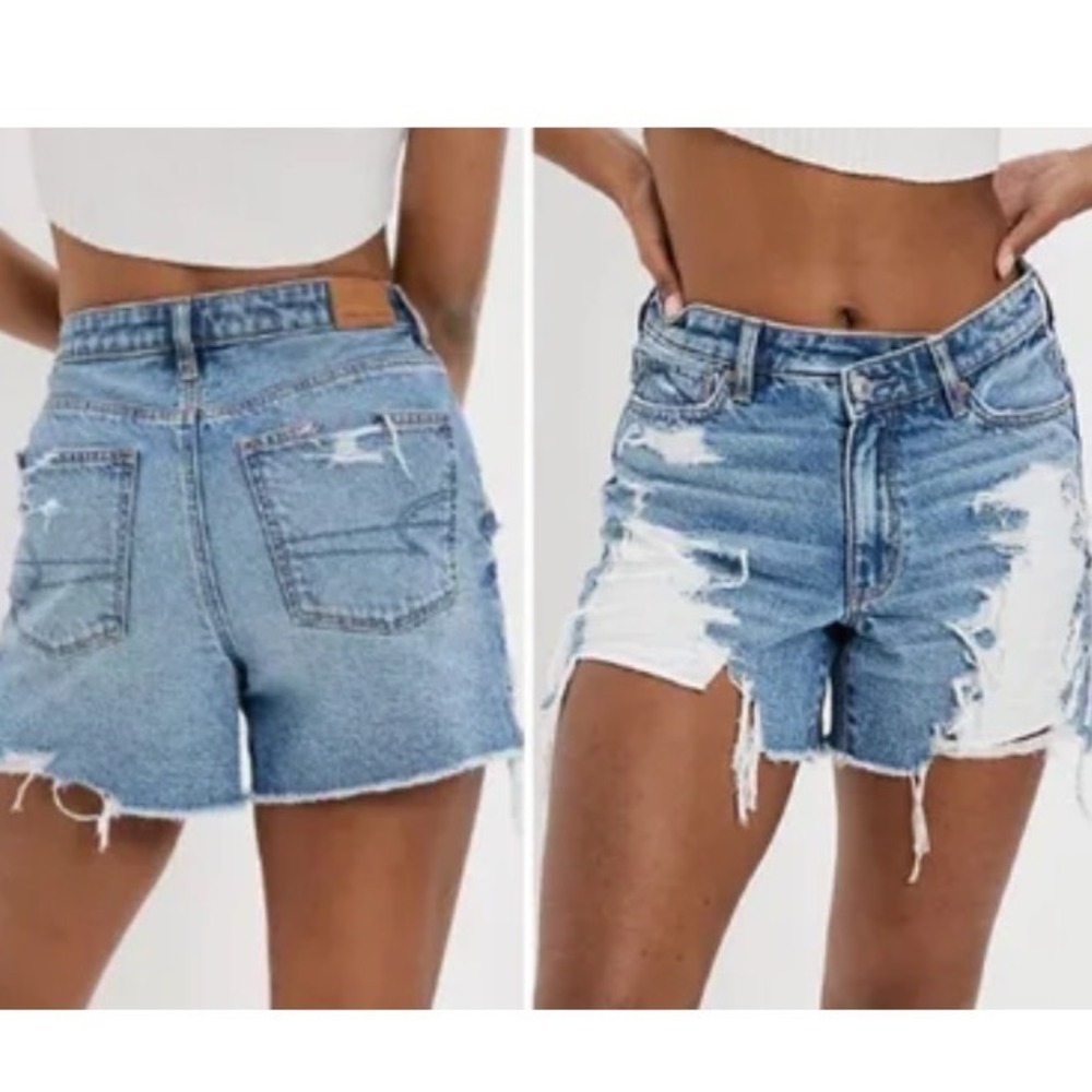 AMERICAN EAGLE AEO Highest Rise Baggy Shorts DESTROYED RIPPED DENIM sz 000